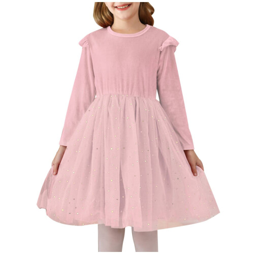 Abito da bambina in velluto con volant, paillettes e tulle