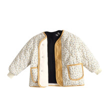 Kids' Winter Fleece-Lined Quilted Puffer Jacket, Floral Thermal Coat with Pocket – Yellow, Compatible with Kids' Outerwear