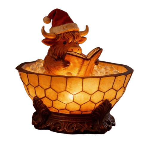 Christmas bull lantern Highland cow theme warm light 1