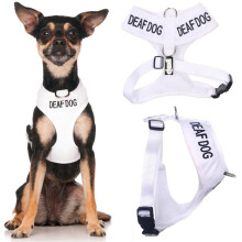 Dexil DEAF DOG (Dog Has Limited/No Hearing) White Colour Coded Non-Pull Front and Back D Ring Padded and Waterproof Vest Dog Harness PREVENTS