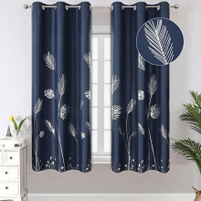 Blackout Curtains Navy Blue Silver Palm Print 42Wx63L 2