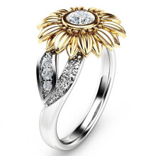 Women Sunflower Crystal Wedding Ring