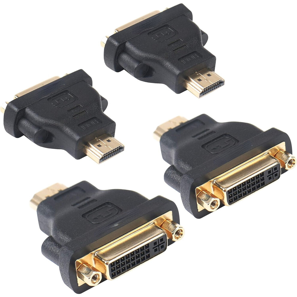 Hdmi To Dvi Adapter, Hdmi To Dvi-D Dvi Bidirectional Converter Male To Female With -Plated Cord 4 Pack Gold 9170372907601