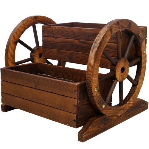 Macetero de madera con forma de carro y ruedas (1 unidad)