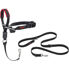 HALTI Optifit Headcollar Size Medium & HALTI Training Leash Size Large, Black Combination Pack - Stop Your Dog Pulling on the Leash. Adjustable with