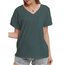 T-shirts femme à manches courtes, col en V, hauts d'été décontractés avec poche