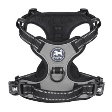 PoyPet No Pull Dog Harness, Reflective Vest Harness with 2 Leash Attachments and Easy Control Handle for Small Medium Large Dog(Grey,M)