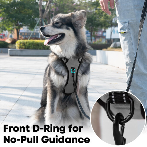 PoyPet No Pull Dog Harness, Reflective Vest Harness with 2 Leash Attachments and Easy Control Handle for Small Medium Large Dog(Grey,M) 1