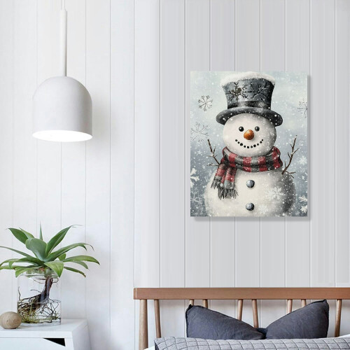 Snowman & Snowflakes Canvas Wall Art Print 1