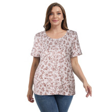 Damen-Kurzarmtops in Übergrößen, lässige Blusen mit Blumenmuster/einfarbig, Faltenblusen, Größen XL-5XL