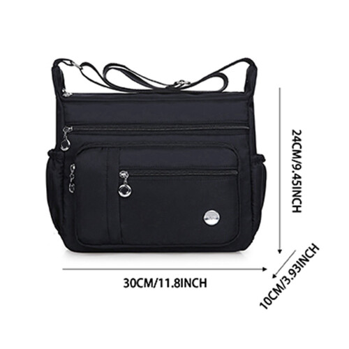 Borsa a tracolla da donna in nylon nera, spaziosa e casual. 2