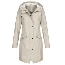 Cappotto invernale da donna beige tinta unita, giacca da pioggia e sci impermeabile con cappuccio, cappotto da neve caldo e antivento, compatibile