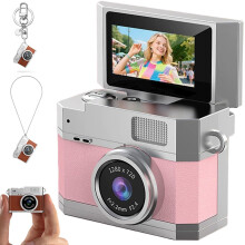 stk. mini nøkkelringkamera, mini digitalkamera, vidvinkelobjektiv, LED-blitslys, nostalgiske bilder, flott gaveidé, rosa