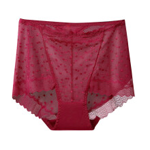 Periodenunterwäsche für Damen, hochgeschnittener Spitzen-Mesh-Slip, formt und hebt den Po, rot, Größe XXL, für den ganzen Tag geeignet