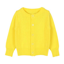 Cardigan da ragazza a maniche lunghe con scollo rotondo, tinta unita, giallo