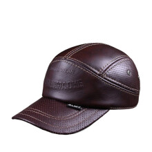 Cappellini da baseball da uomo in vera pelle stampata, casual, con cinturino in pelle bovina e scaldaorecchie, taglie 56-60, regolabili, stile