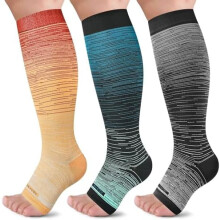 Calcetines de compresión con puntera abierta para mujeres y hombres, 20-30 mmHg, calcetines sin puntera, medias de soporte hasta la rodilla para
