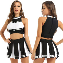 Completo da cheerleader Riforla da donna, gonna corta per giochi di ruolo, nero, taglia XL
