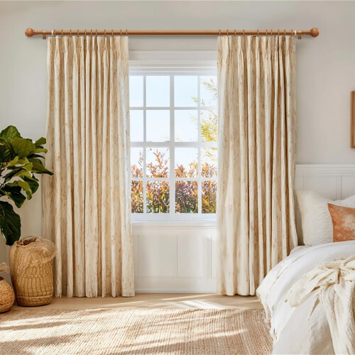 Varões de cortina de madeira estilo boho, 48-84 polegadas (122-213 cm), 1 polegada (2,5 cm) de diâmetro, ajustáveis, resistentes, com ponteiras em 1