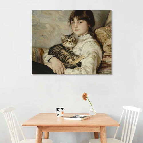 Παιδί Renoir με γάτα σε καμβά 20x16 ίντσες 1