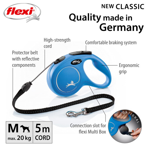 flexi flexi New Classic Cord Retractable Lead Blue Medium 5m 20kg 1