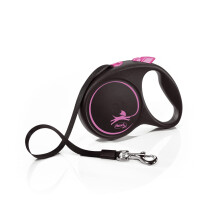 Flexi Black Design Tape Pink Medium 5m Retractable Dog Leash/Lead for dogs up to 25kgs/55lbs