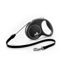 Flexi - FU22C5-251 -S SI - Leave for dogs - Board leash - Cat leash - Black Design M Cord 5m, Black/Silver