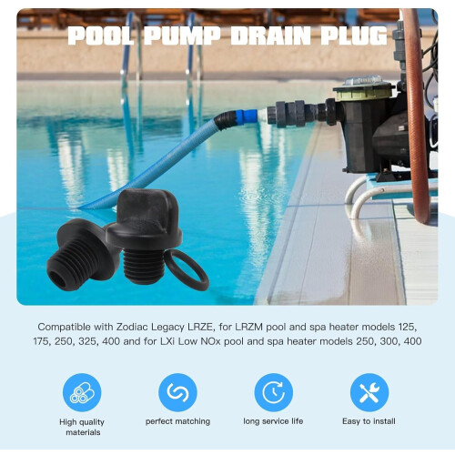 2 Pack R0446000 Pool Pump Drain Plug with ORing for Zodiac Jandy Legacy LRZE LRZM Heaters 2