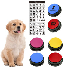 MMGGAISH 4 piece talking dog button set, dog button to talk to your dog, 30 second recordable voice, pet buzzer trainer button with instructions and