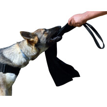 DINGO GEAR Leather Bite Rag with 1 Handle Prey Drive Dog Training Tug Black 65 cm