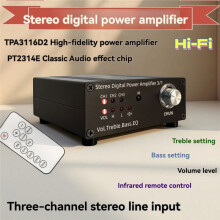 TPA3116 Stereo Digital Amplifier with EQ Mode Bass and Treble Settings 3 RCA with Remote Control EU Plug