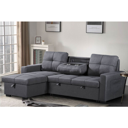 Luxury Life Naples 3 Seater Linen Sofa Bed Dark Grey
