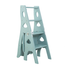 Wooden Folding Ladder Chair 4 Step Solid Wood Green Finish SpaceSaving for Home Office Library