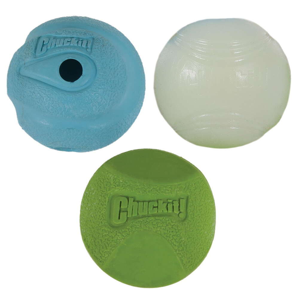 Chuckit! Fetch Medley Gen 1 Rubber Dog Balls, The Whistler, Max Glow & Rebounce Balls For Dogs, Durable High Bounce Launcher Compatible Dog Toy,