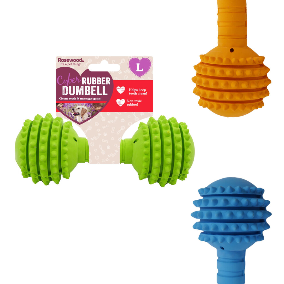 Rosewood Cyber Rubber Dumbbell Toy For Dogs - Tough, Chew-Resistant Interactive Dog Toy For Chewing, Fetch And Play - Non-Toxic Rubber - Supports