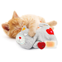 ALL FOR PAWS Heartbeat Cat Plush Toy, Calming Kitten Companion with Realistic Heartbeat for Separation Anxiety Relief Behavioral aid for Pets (Grey