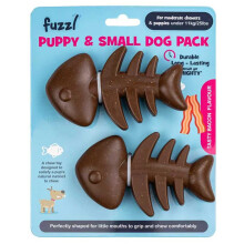 Puppy Chew Toys 2 Pack Bacon Flavour – Small Dog Teething Toys Fish Bone Shape | Durable Chew Toys for Puppies & Small Breeds | Dental Care,