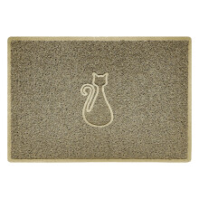 Nicoman CAT Shape Cat Litter Box Mat, Dog Food Feeding Tray Matt, Non-Slip, Easy Clean, Washable(90x60cm,Large),BEIGE