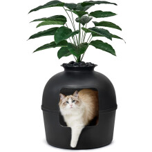 Secret Litter Box by Bundle & Bliss - Hidden Litter Box Enclosure with Odor Control Carbon Filter, Faux Plant and Real Stones, Perfect for Large Cats