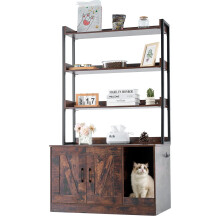 VEVOR Cat Enclosure - Hidden Litter Box Furniture With Storage Shelves, Wooden Indoor Cabinet Hidden Fit Most Box, 33.5"L x 19.3"W x 58.7"H, Dark