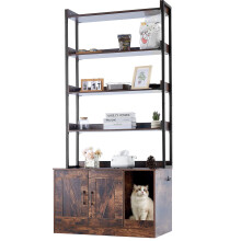 VEVOR Cat Litter Box Enclosure, Hidden Litter Box Furniture with 4 Storage Shelves, Wooden Cat Washroom Indoor, Large Cat House Cabinet Hidden Fit