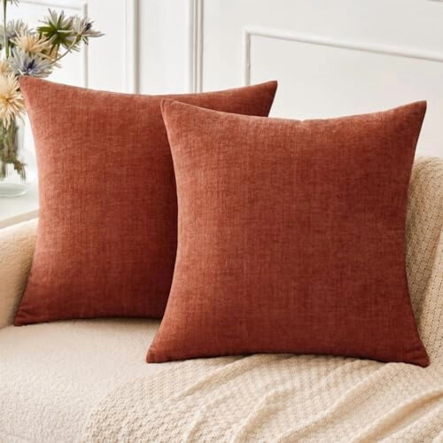 Capas de almofada de chenille laranja queimado, tamanho 2x18x18 polegadas
