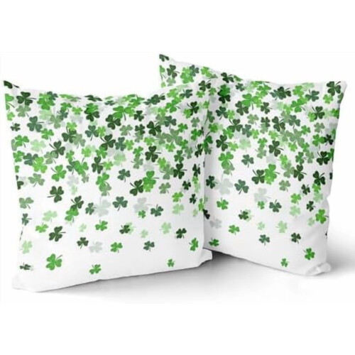 Housses de coussin trèfle vert 45 x 45 cm, polyester, lot de 2