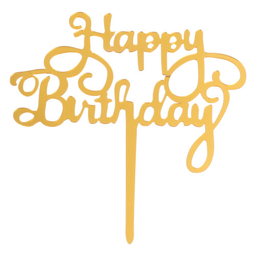 Decor tort acril auriu cu mesaj „La mulți ani”, 1 bucată