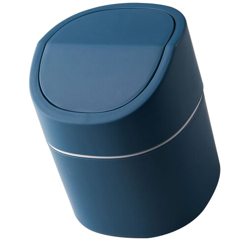 Mini poubelle de bureau bleue avec couvercle