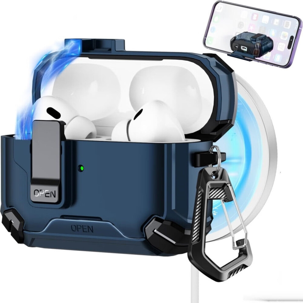 Compatible With Airpods Pro 2Nd/1St Gen, Magsafe, Magnetic Auto-Lock Case W/ Stand & Cleaning Kit (Usb-C/Lightning) 9180479078425