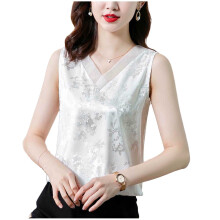 Camiseta sin mangas para mujer, blusa tipo jersey con cuello en V y detalles de encaje, sin mangas, informal, cómoda para primavera y verano.