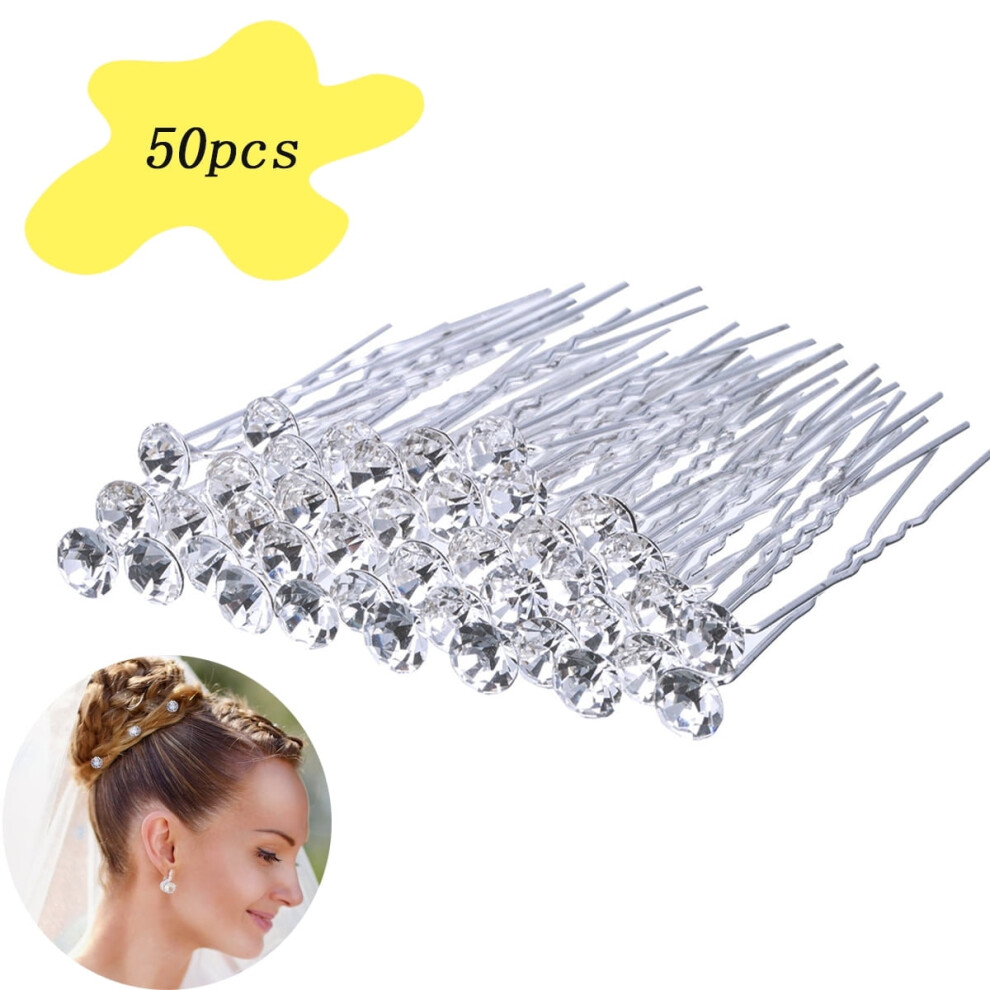 Bridal Wedding Hair Pins Rhinestone Hair Clips Accessories for Women & Girls 50 Pcs