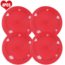 Rode placemats met hartjesmotief, rond, 15x15 inch, 4 stuks