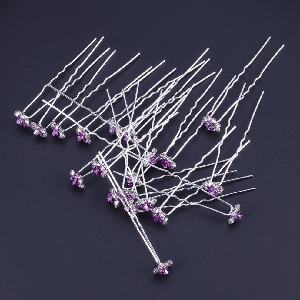 Purple crystal flower bridal hairpin for women